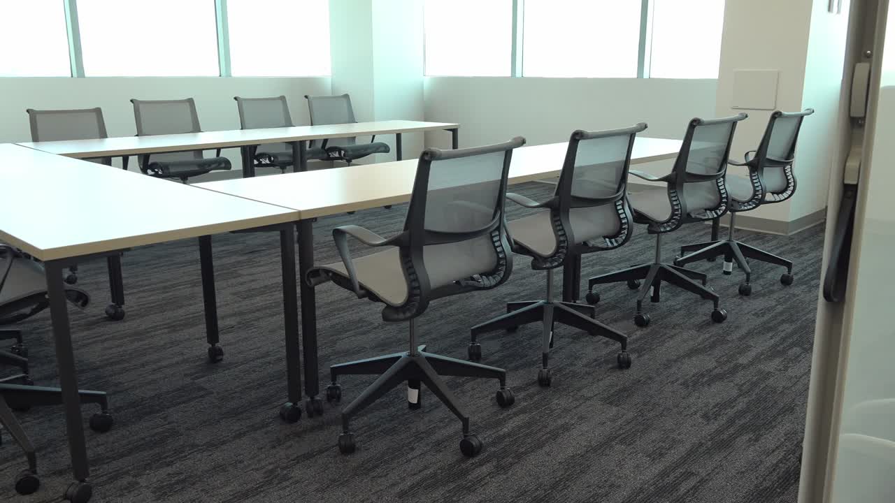 Boardroom interior, carpeted floor. Workplace and office
