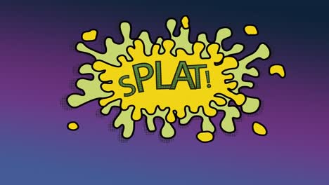 Cartoon-animation-of-splat-write-on-a-splash-with-a-purple-background