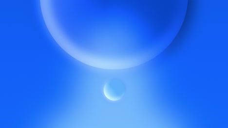 an abstract looping animation of the blue, glowing planet hovering at the top of the frame. multiple blue moons of varying sizes orbit the planet, creating a mesmerizing and surreal cosmic scene.