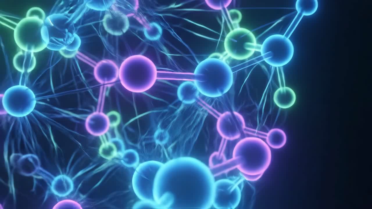 Dynamisk 3D-rendering af glødende molekylært netværk