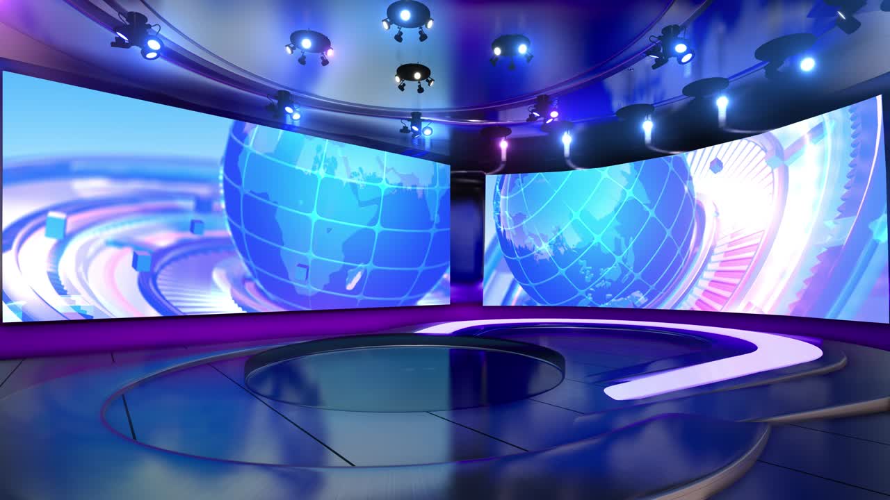 estudios de noticias set virtual video de stock