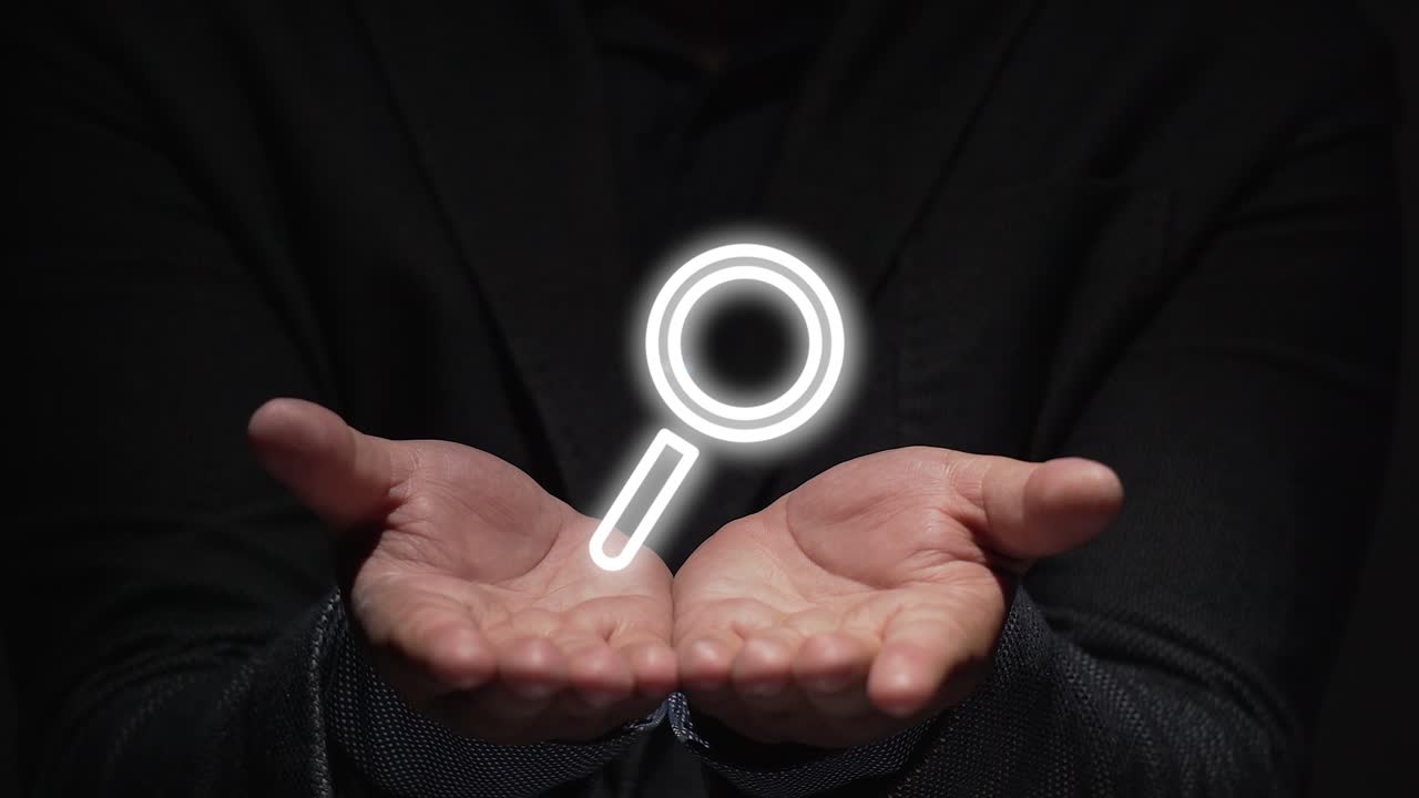 search concept. hands teach magnifier projection.