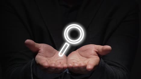 search concept. hands teach magnifier projection.