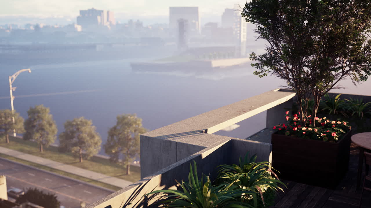 지붕의 발코니에서 도시의 아름다운 전망