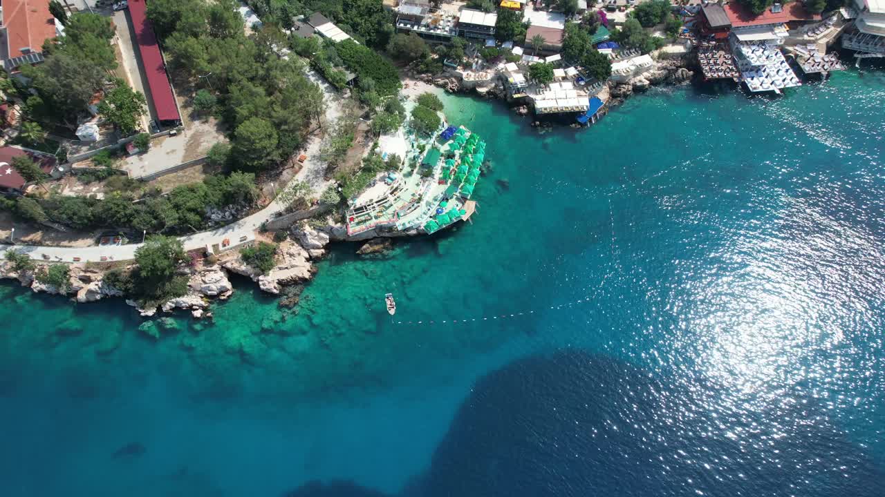 Drone shot of beach club inKaş Antalya region of T&uuml;rkiye