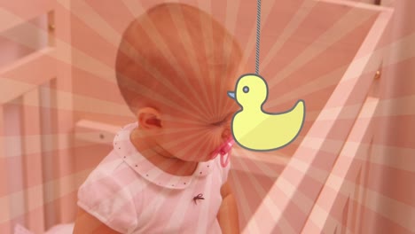 animación de pato sobre feliz caucásico bebé feliz