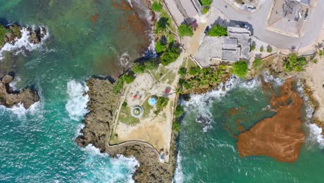 Historic-coastal-fortress-guarding-Boca-de-Yuma,-Dominican-Republic,-Caribbean