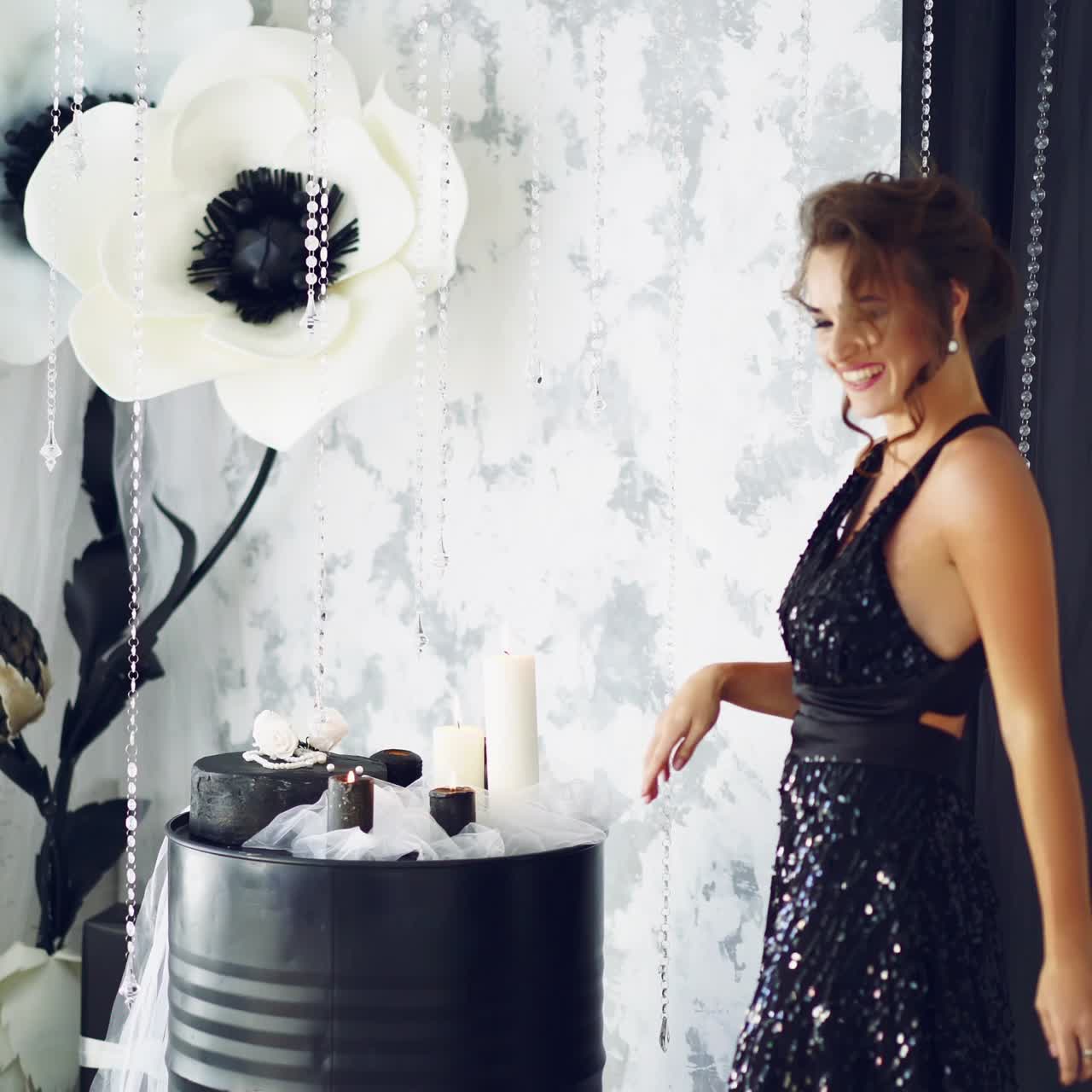 Woman wearing in shiny dress