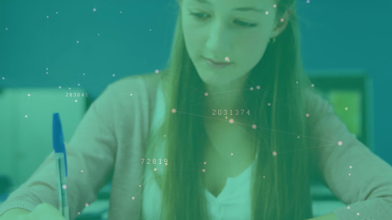 교실에서 여학생을 통해 연결 네트워크의 애니메이션