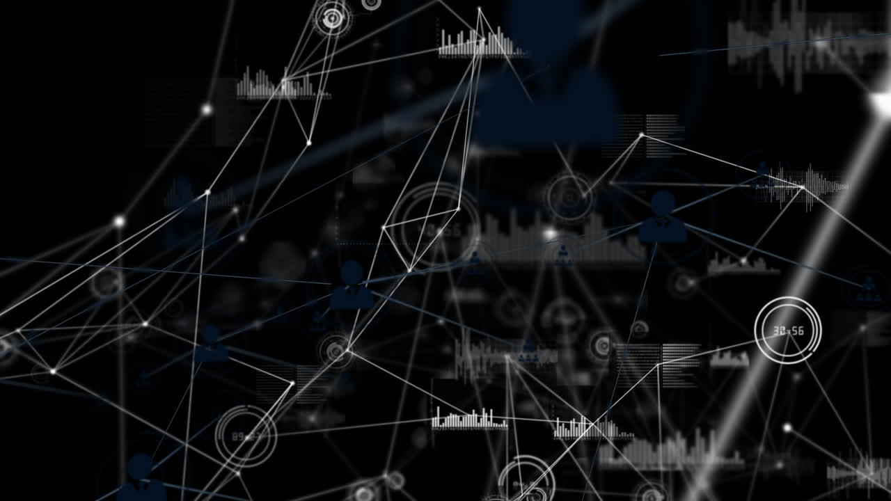 검은색 배경에 아이콘으로 연결 네트워크의 애니메이션