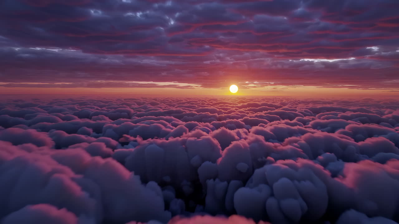 구름의 바다 위에서 해가 뜨거나 해가 지는 것
