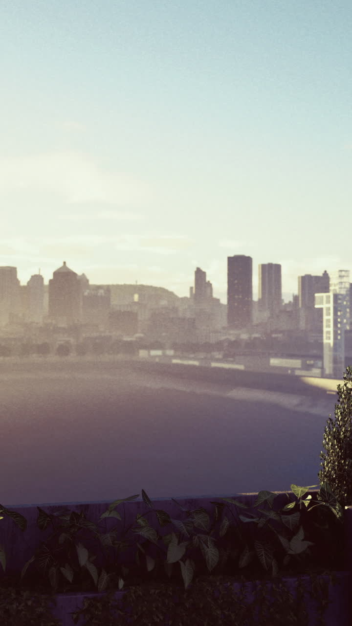 Paisagem urbana deslumbrante com vista para o horizonte de uma cidade moderna ao amanhecer