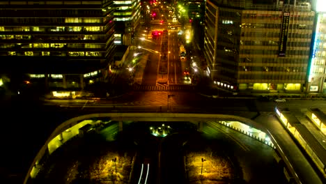 night lapse at shinjuku station west side high angle tilt up