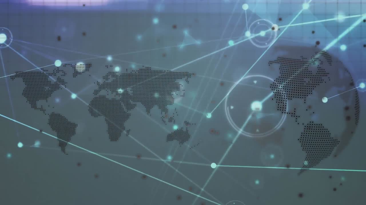 ⁇ 색 배경에 전 세계와 세계 지도에 대한 연결 네트워크의 애니메이션