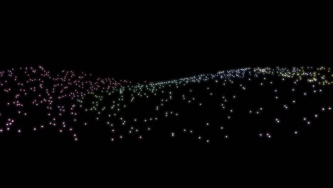 fondo movimiento de partículas de onda de arco iris. movimiento universo abstracto puntos coloridos en fondo negro. video de stock de bucle sin costuras