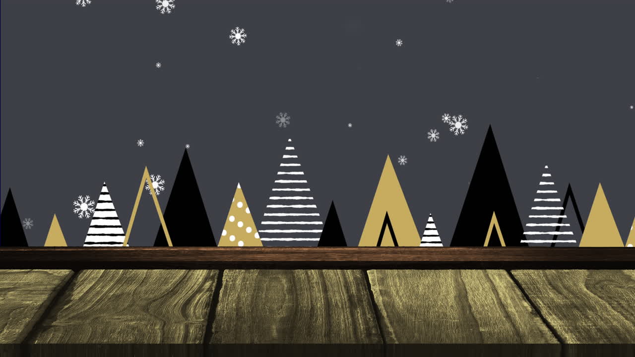 animación de copos de nieve navideños cayendo sobre los árboles sobre un fondo gris