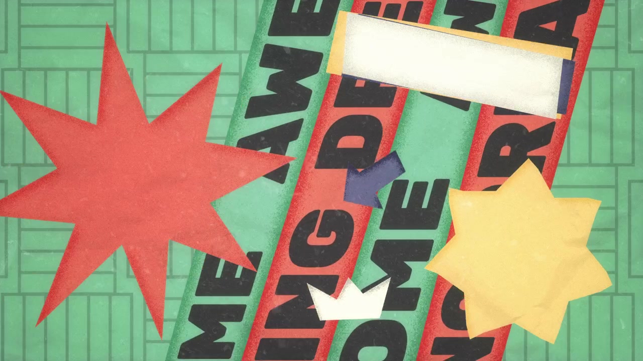 Retro animeret typografisk papirkollage på grøn baggrund