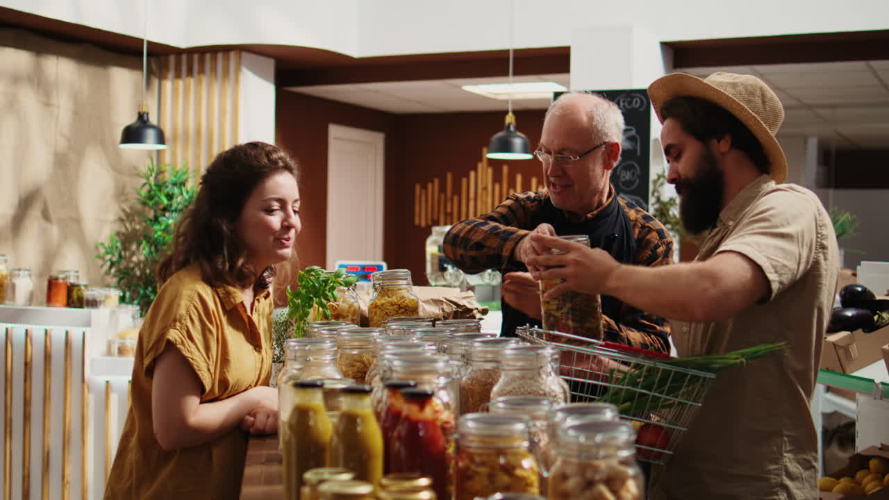 la pareja compra alimentos de origen ético