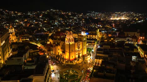 drone hyper laspe of guanajuato temple at night