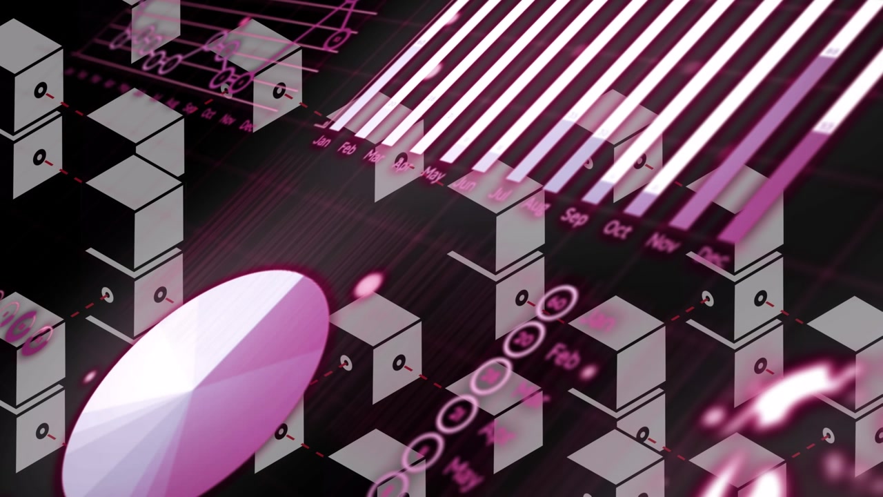 Animation of data processing over black background