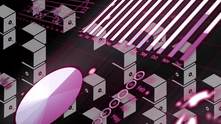 Animation of data processing over black background