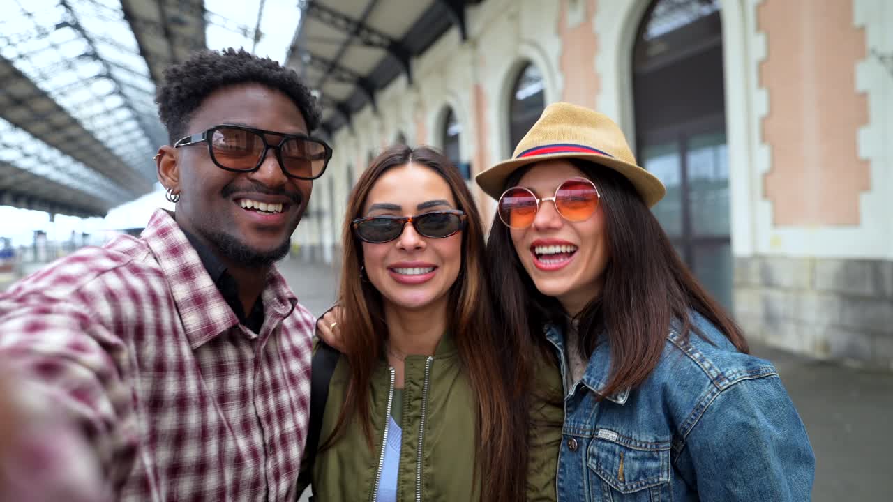 Group of friends at the railway station