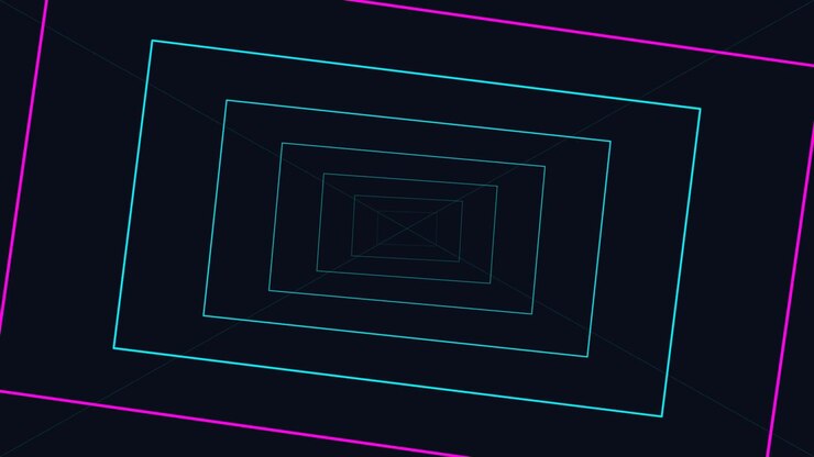 Abstract Tunnel of Glowing Neon Rectangles