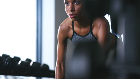 a fit young woman working out with dumbbells