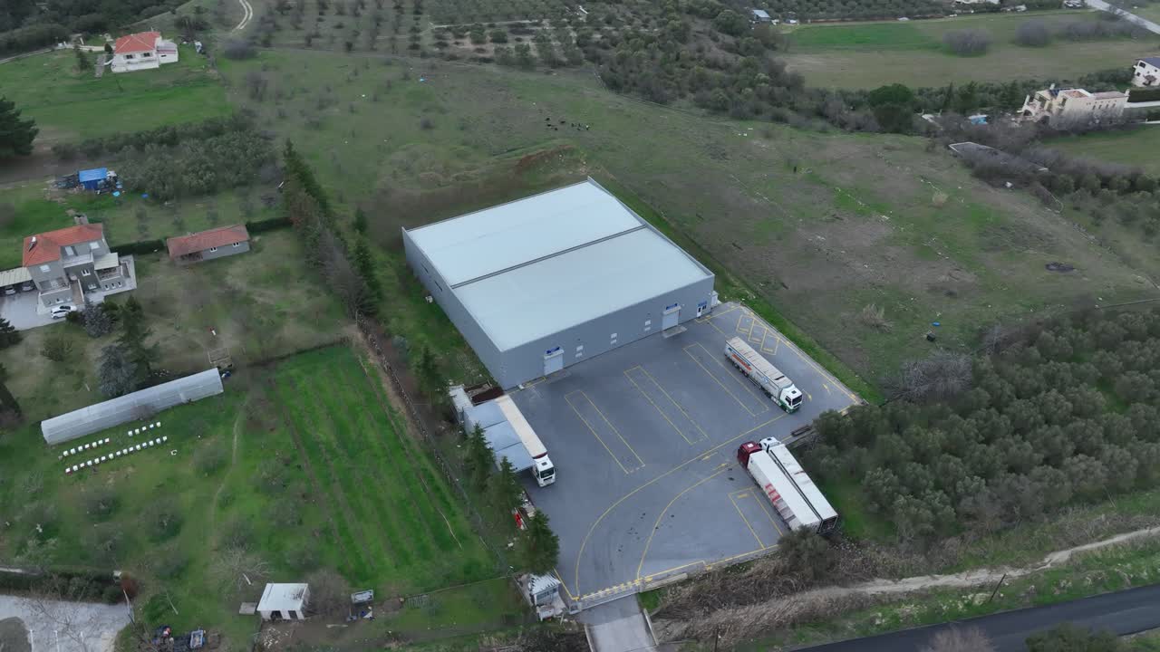 Aerial overview of one of the warehouses of water and soda production facilities in Greece