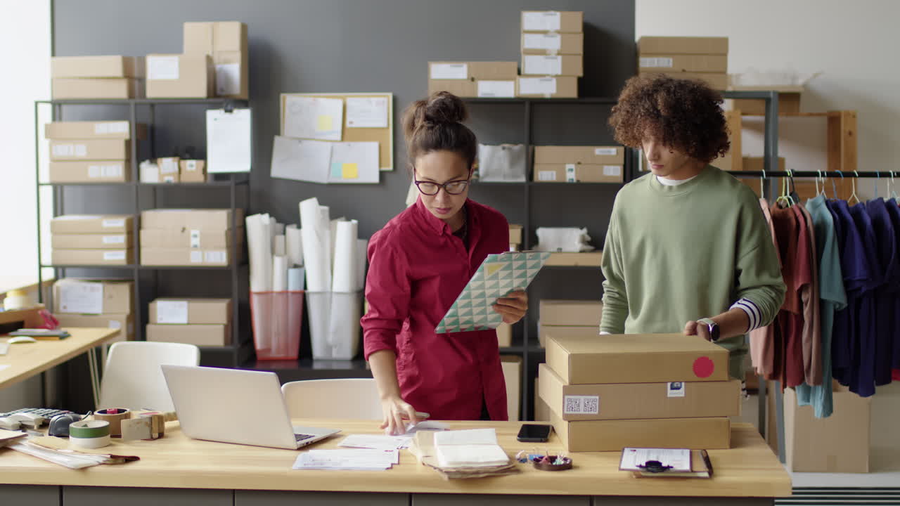 People working in a shipping office