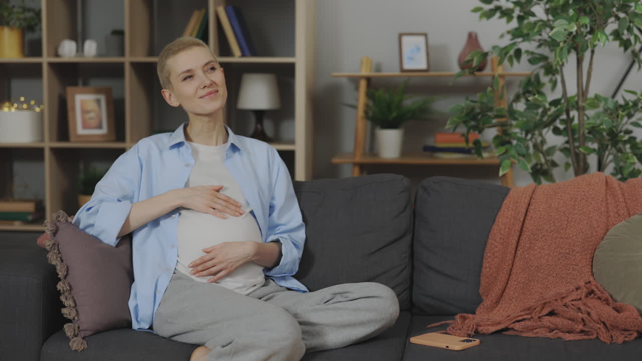 Pregnant Woman Relaxing on Sofa