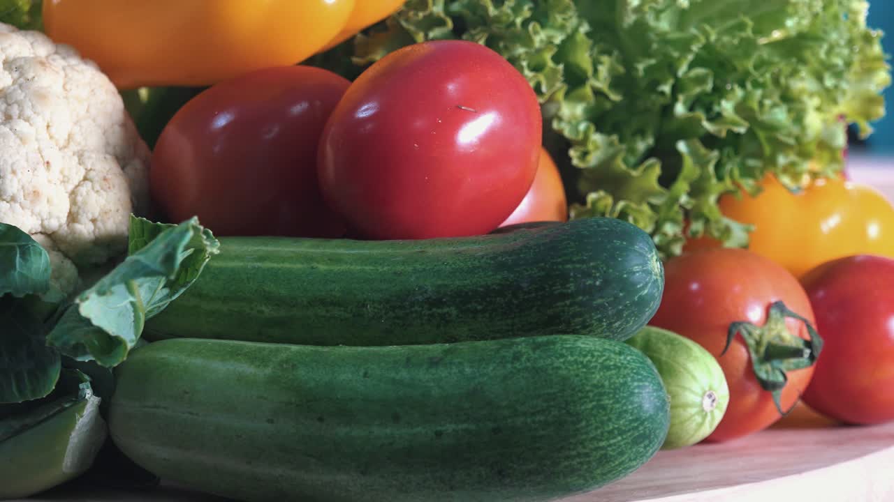 Close Shot of Mixed Fresh Vegetables Spinning
