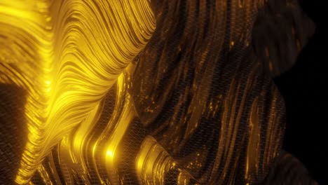 abstract golden and black flowing metallic texture with wavy surface. futuristic luxury and material design concept. design for wallpaper, banner, poster, header, vertical