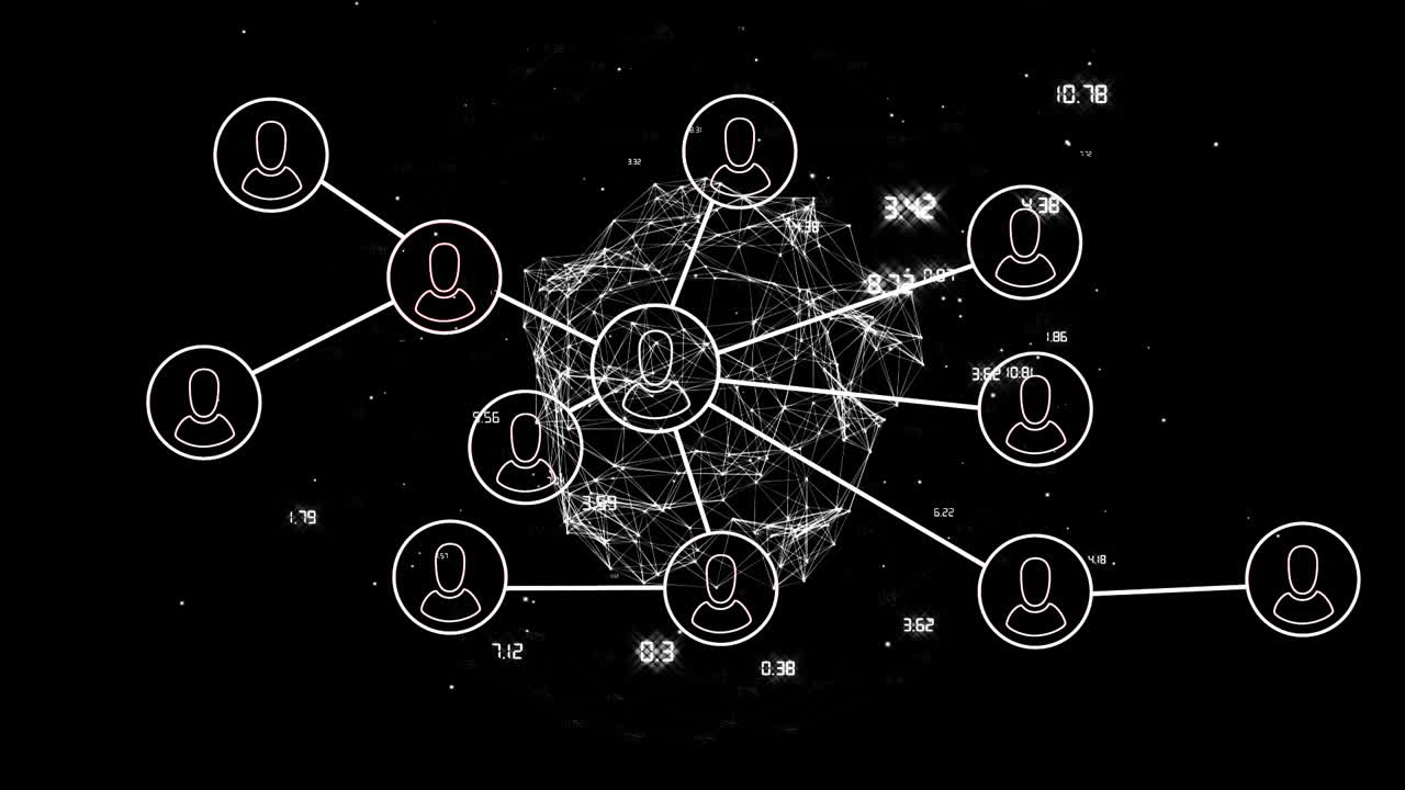 animación de la red de conexiones con los iconos de la gente en todo el mundo