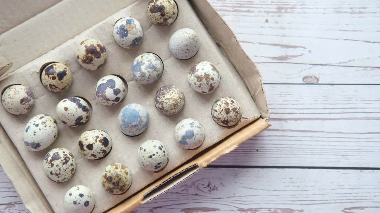 Quail Eggs in a Cardboard Box