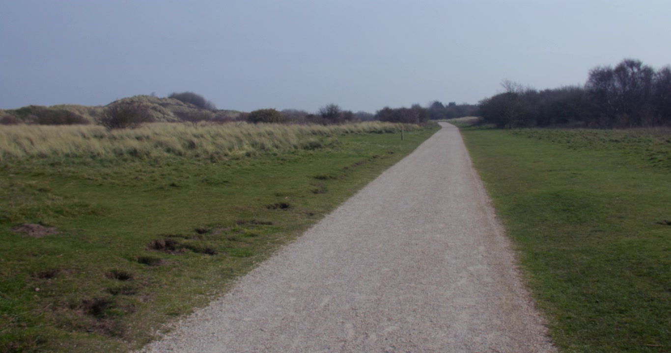 Inquadratura ampia verso ovest sul sentiero costiero del Dee a Talacre Warren