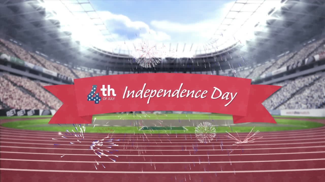 animación del texto del día de la independencia sobre el estadio deportivo