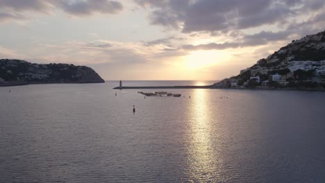 Aerial-view-of-Port-d'Andratx-Mallorca-during-sunset,-Spain