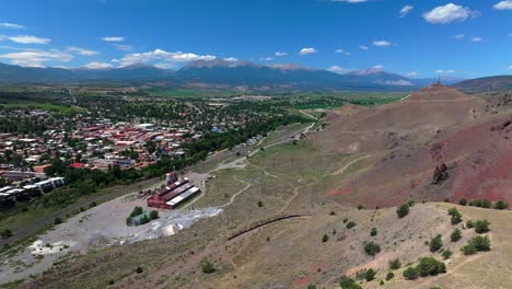 collegiate peaks 14ers s mountain tenderfoot hill salida colorado aerial drone circle right motion buena vista rocky mountain town chaffee county usa arkansas river rafting blue sky sunny daytime