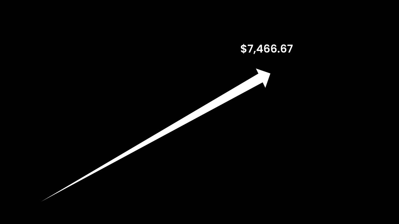 USD money growth, arrow up animation isolated on black background