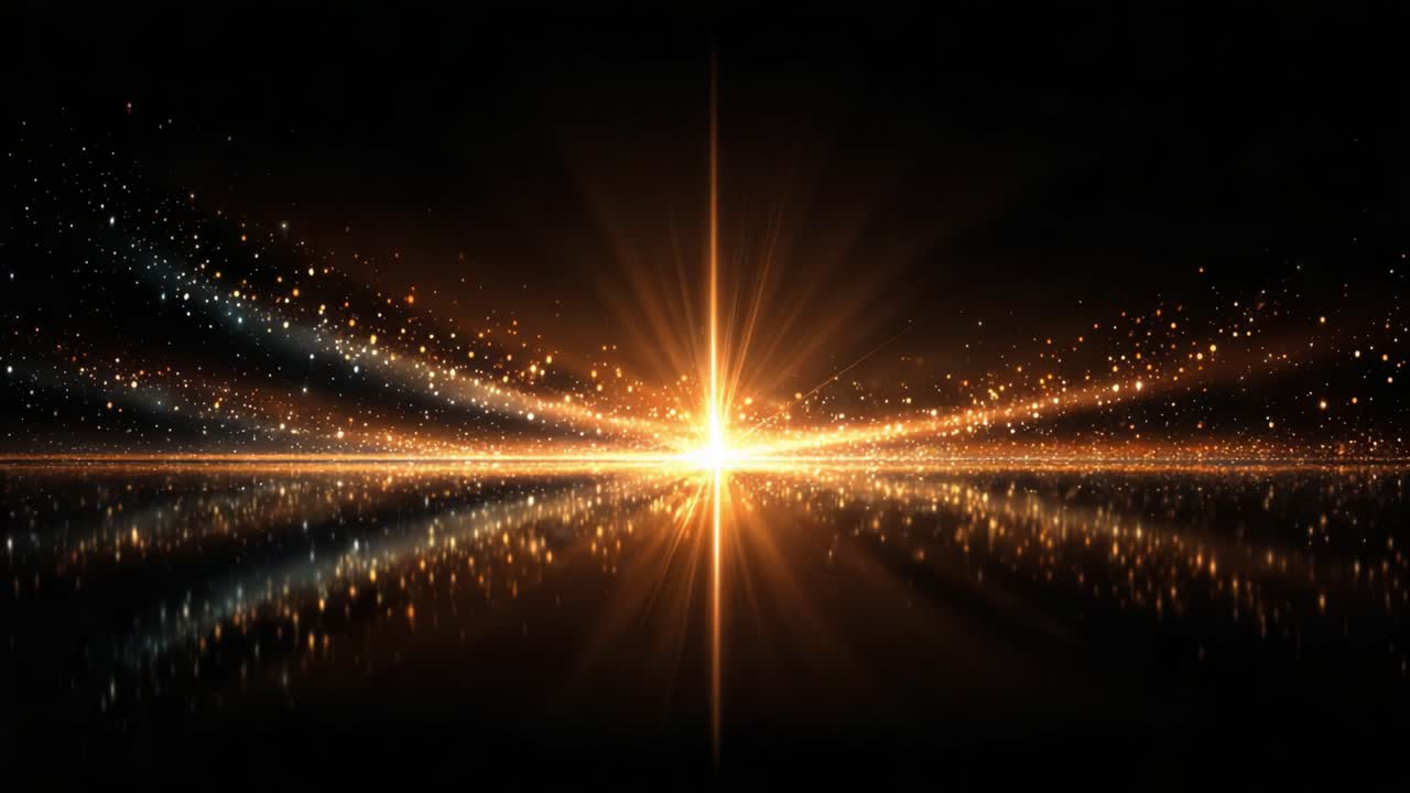 Un'immagine mozzafiato di luce radiosa e particelle scintillanti che si riflettono nell'oscurità, evidenziando la bellezza dell'energia cosmica e dei fenomeni spaziali.