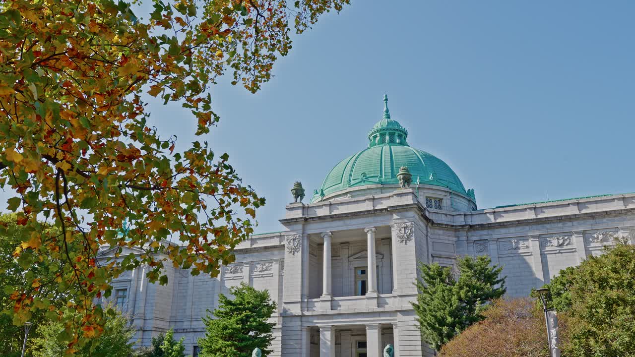 A classic view of the Tokyo National Museum main building with its iconic green dome