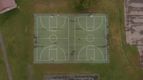 closed basketball court amid the community lockdown implementation due to covid-19 outbreak in spencerport, new york, usa - aerial