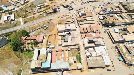 birdseye aerial view of loitokitok kenya, shanty poor neighborhood of nairobi suburbs, kenya