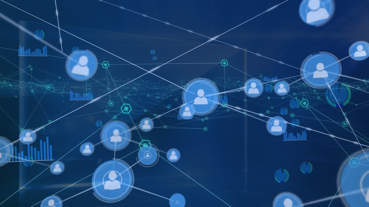 animación de la red de conexiones con las personas iconos sobre fondo oscuro