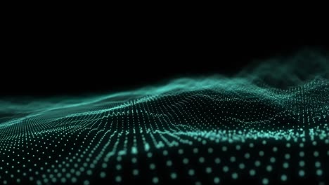 animation of glowing green mesh flowing ln black background