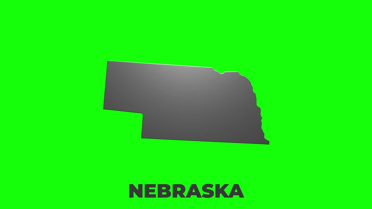 미국 네브래스카 주 (nebraska state of the united states of america) - 지도에 애니메이션 3d 실버 위치 마커, 비디오에서 화면 투명성 모드로 사용하기 쉽다.