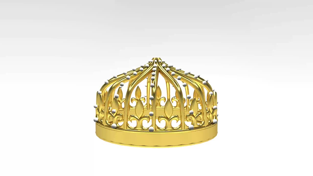 왕과 여왕 4k 애니메이션 황금 왕관과 귀한 돌 3d 렌더링 황금 은 천 4k 왕관은  바탕에 회전합니다.