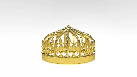 el rey y la reina 4k animación corona de oro con piedras preciosas corona de oro real 3d renderización de oro tela roja 4k la corona real girando sobre fondo blanco.