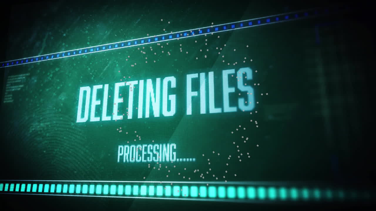 Data processing animation with green lines and particles on dark background